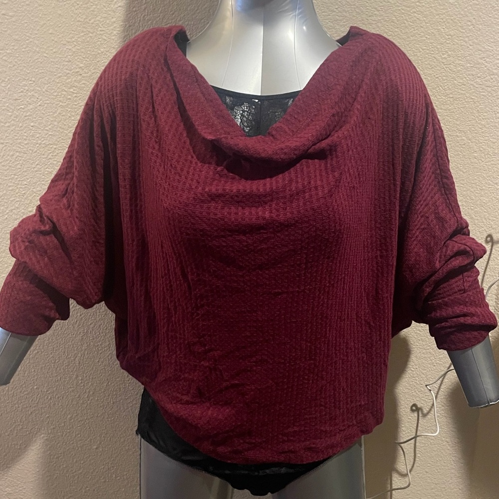 Fashion Nova Burgundy Off-the-Shoulder Sweater-like Top.